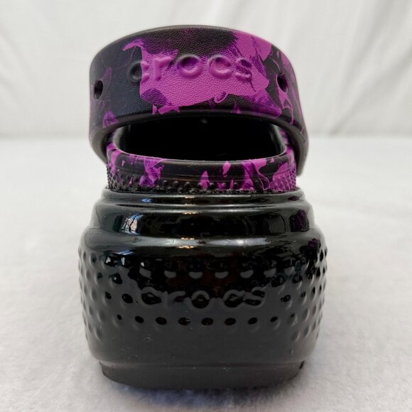 Crocs Platform Sandals Floral Print Purple Black w/Flower Croc Charms - Picture 6 of 10